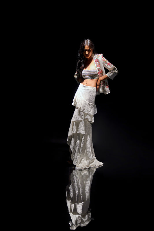 Ivory Blazer with Chikankari Skirt