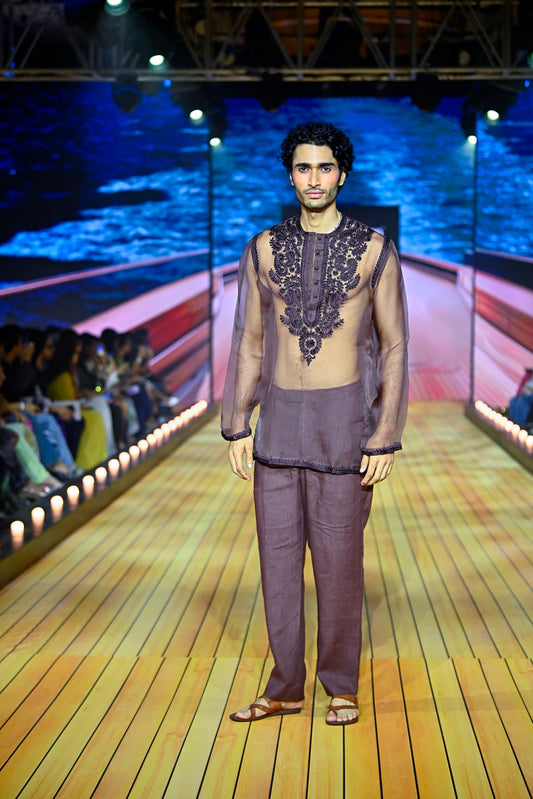 Brown Organza Kurta Set