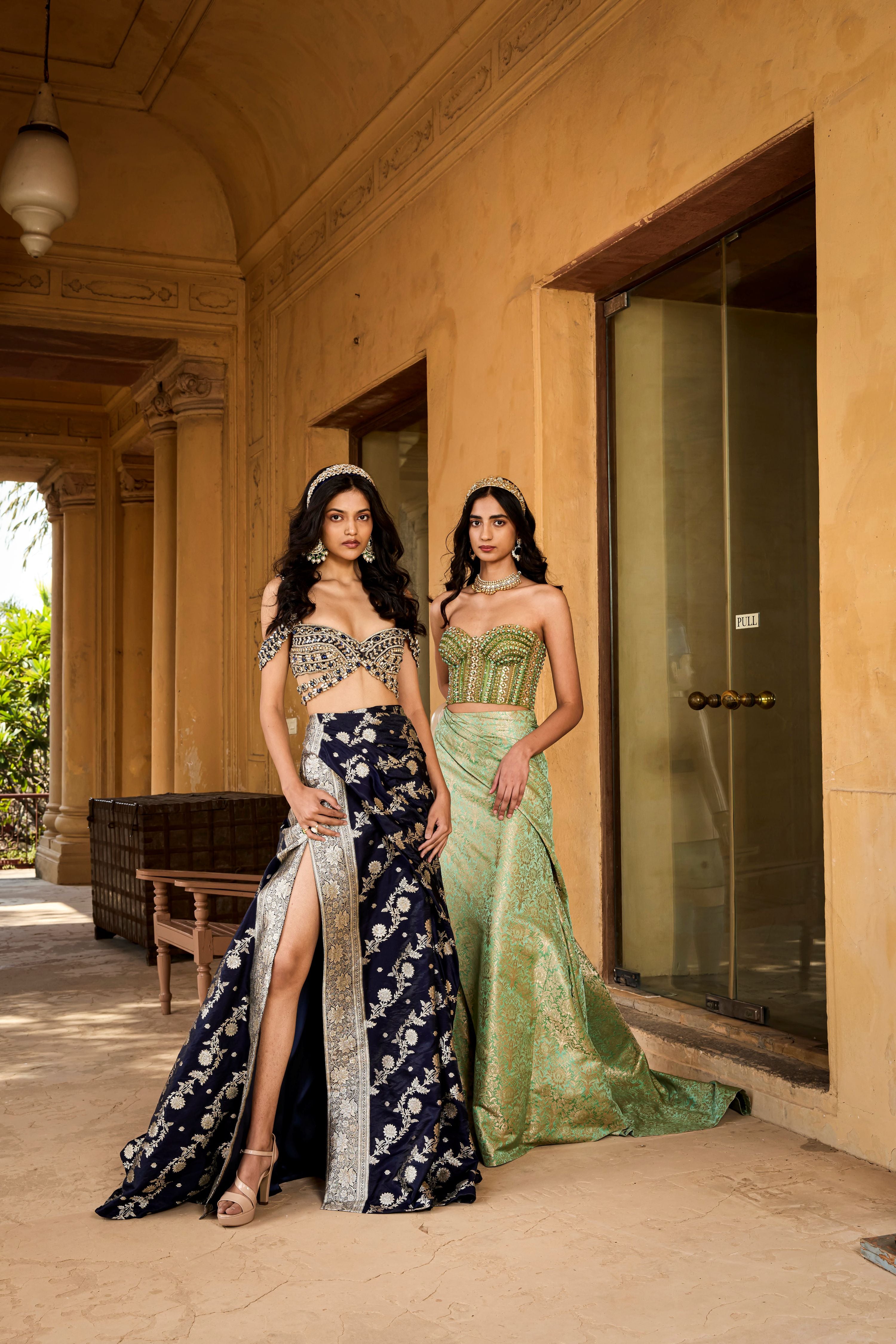 Navy & Jade Brocade Skirt Sets – Monisha Jaising