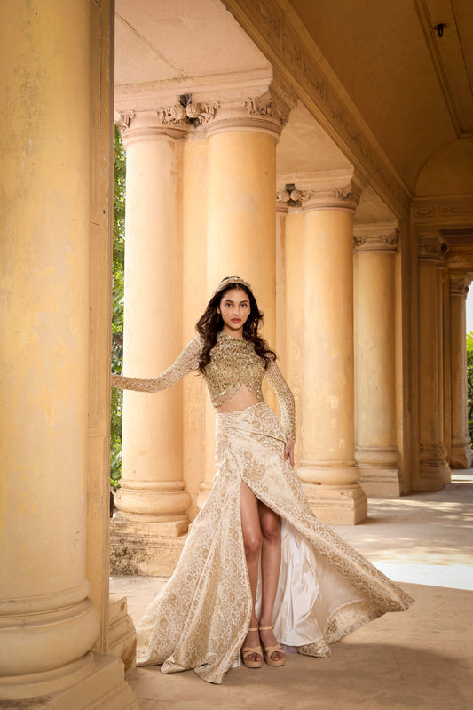 Ivory Brocade Skirt Set