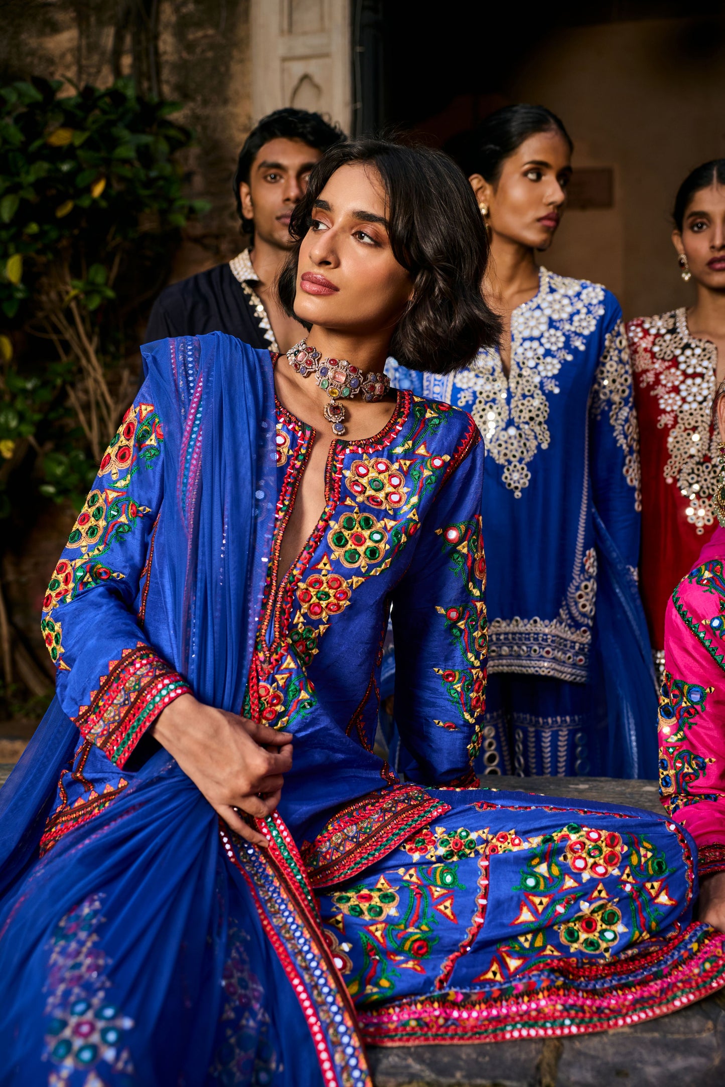 Blue Kutchi Mirrorwork Sharara