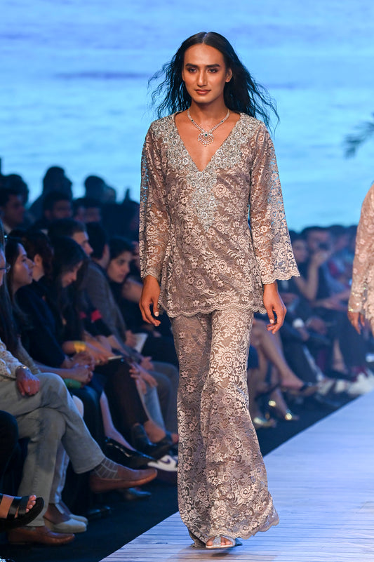 Grey Chantilly Lace Co-ord Set