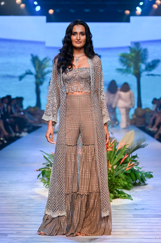 Grey Crystal Jaal Robe Sharara