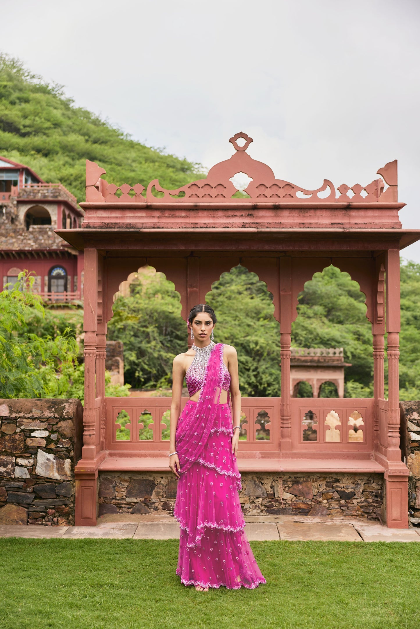 Fuchsia Frill Saree