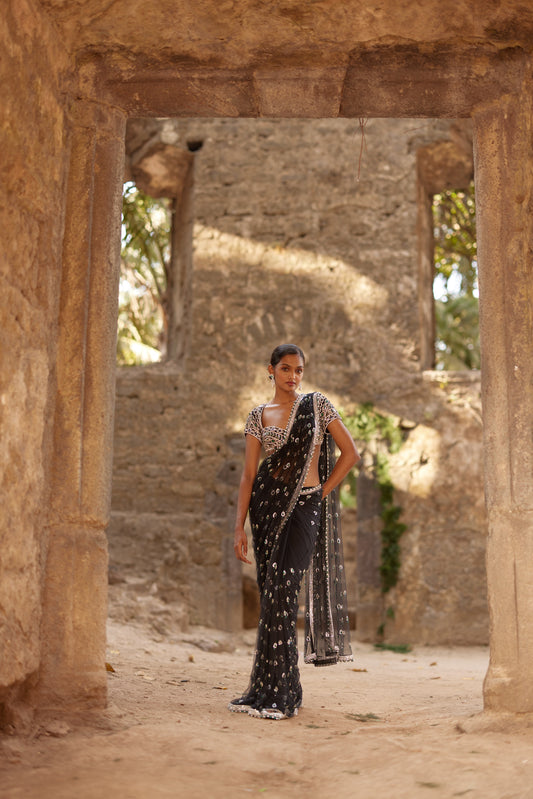 Black Art Deco Saree
