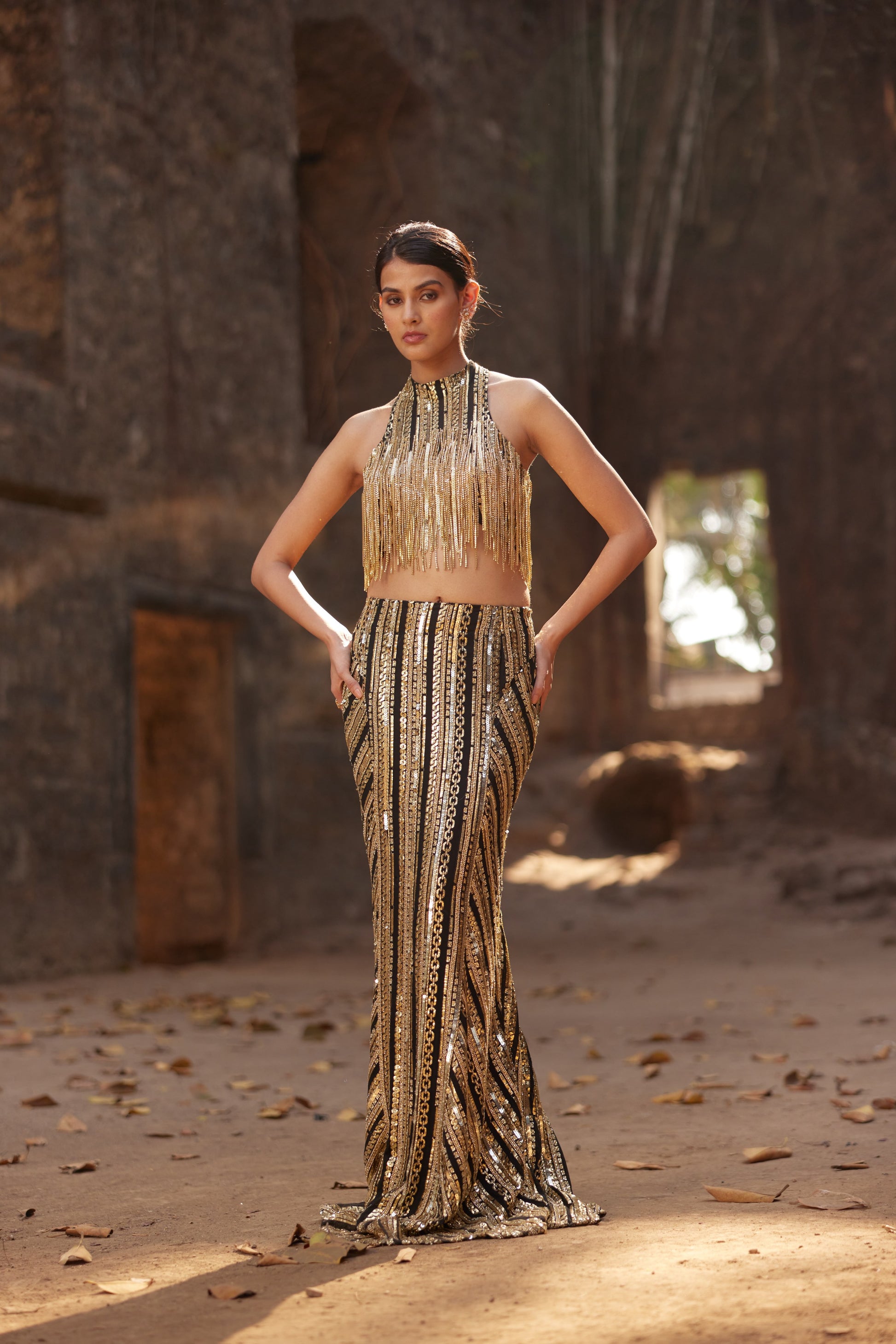 Black Gold Skirt Set Monisha Jaising