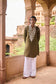 Military Habutai Silk Lucknow Work Kurta Set - Menswear