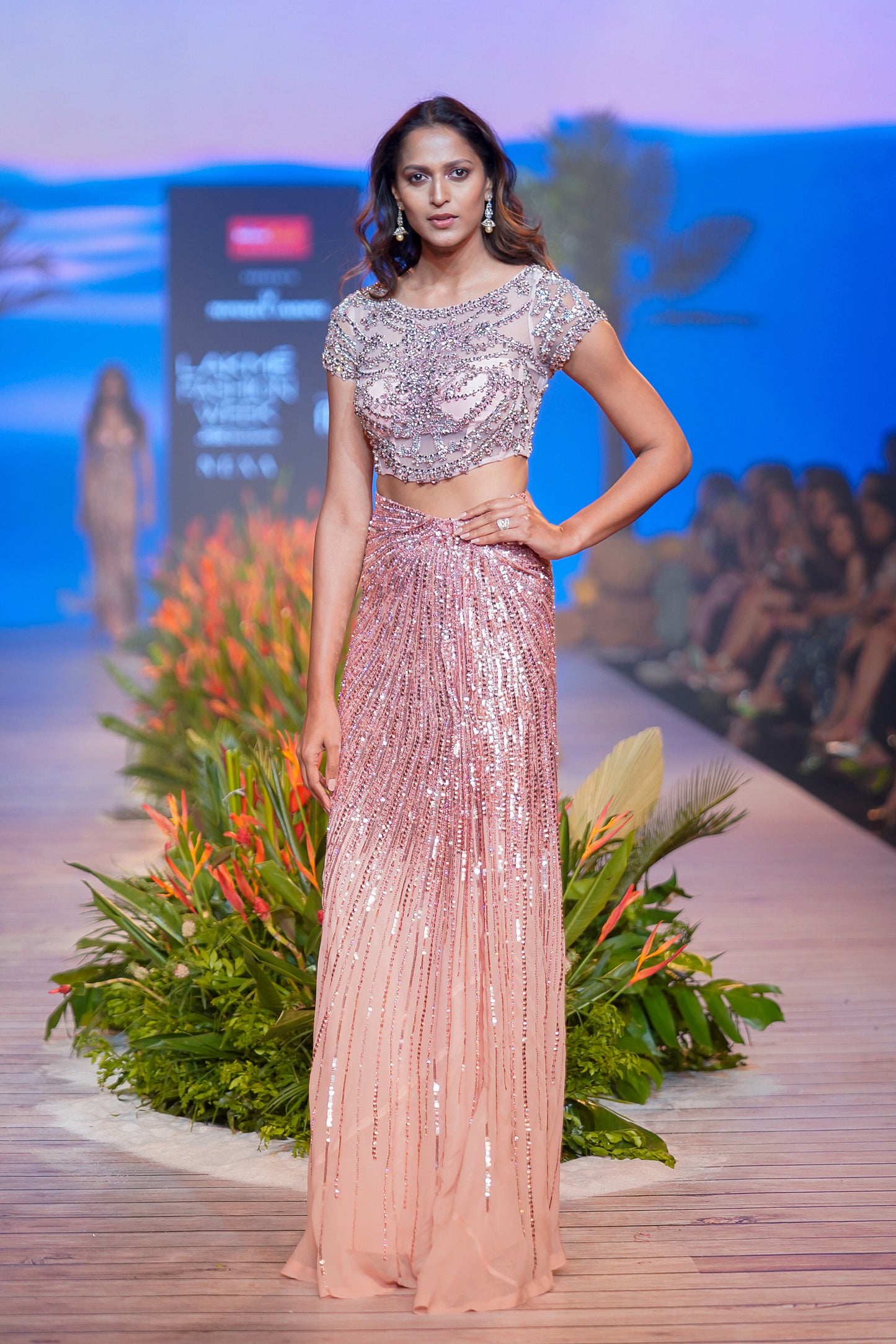 Rose Linear Draped Skirt with Jewelled Top