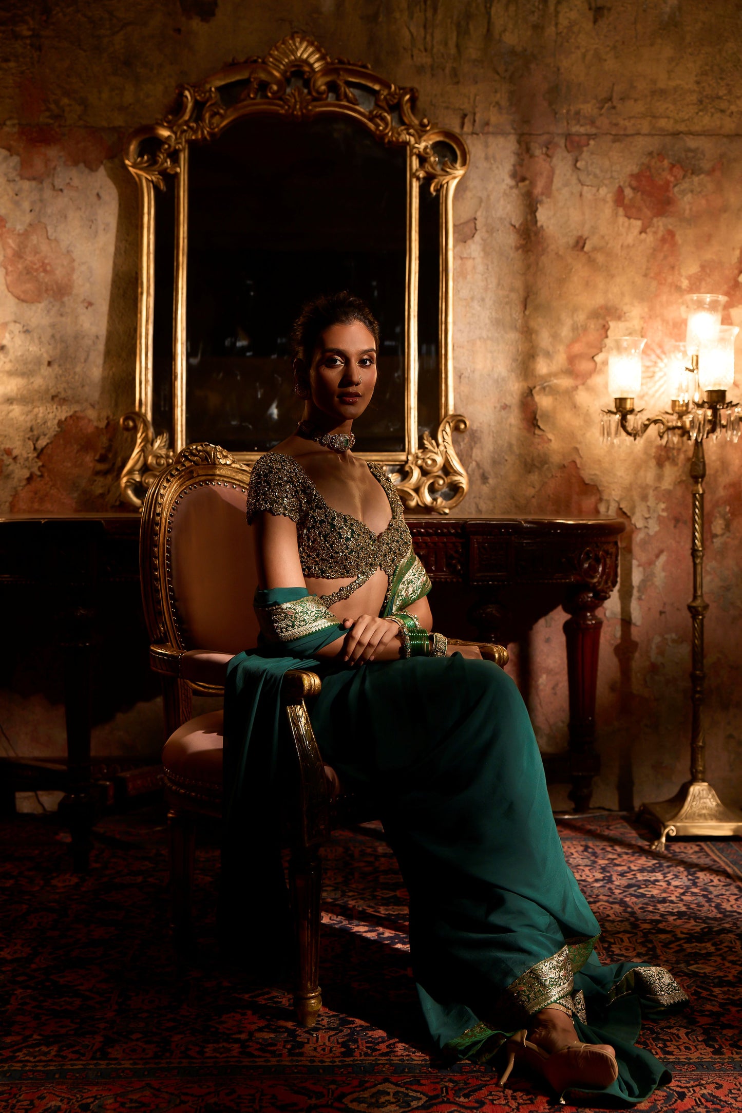 Emerald Banaras Kundan Chiffon Saree