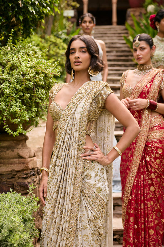 Ivory Banaras Jaal Saree