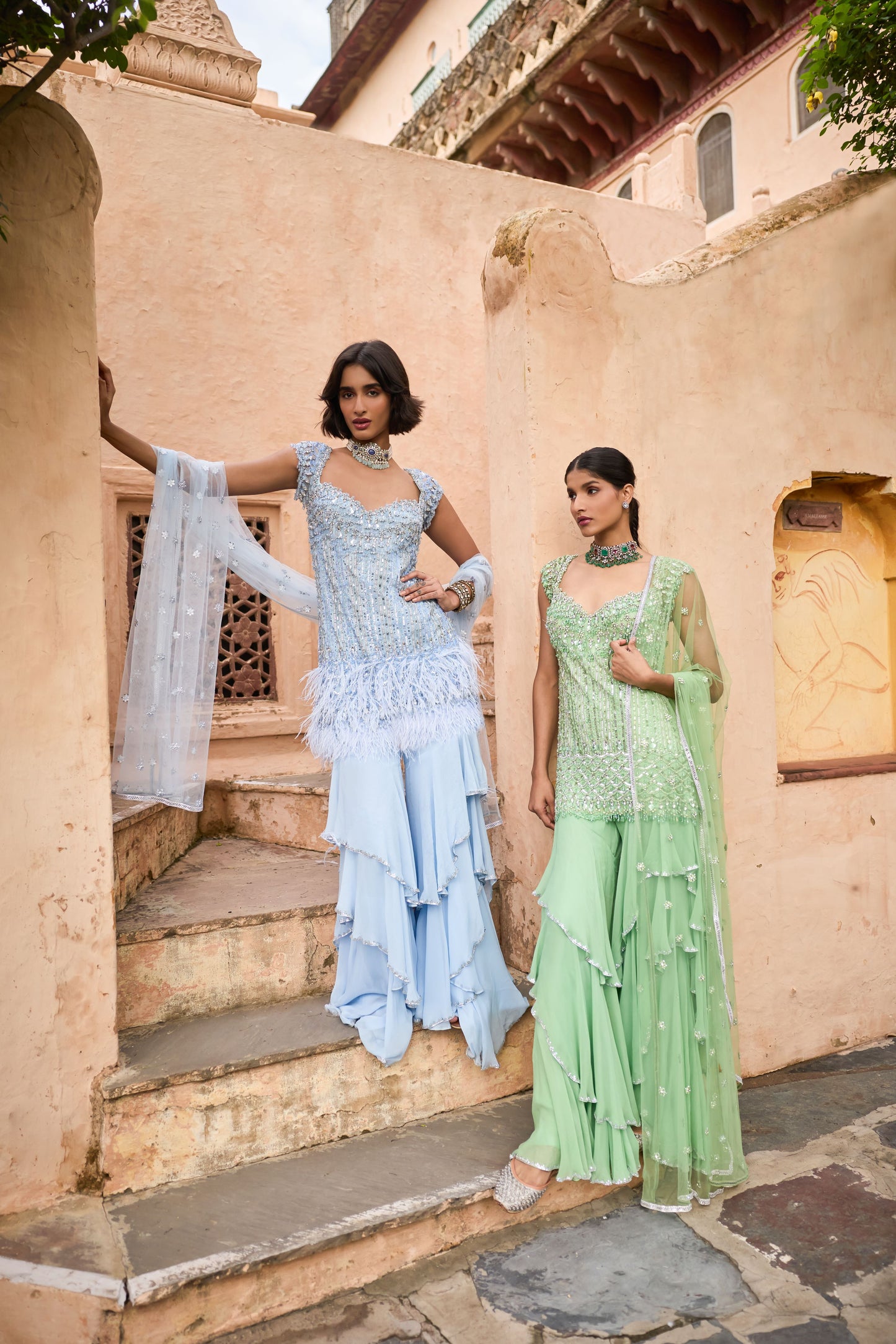 Seafoam & Ice Blue Tassel Shararas
