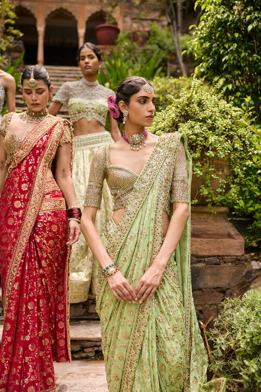 Seafoam Banaras Jaal Saree