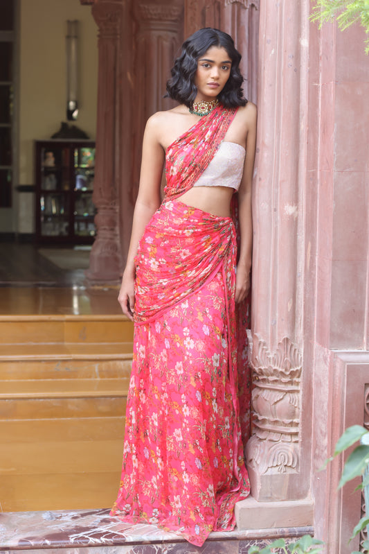 Pink Printed Saree