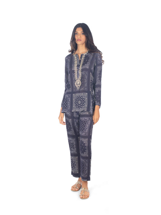 Navy Printed Kurti & Pant Set