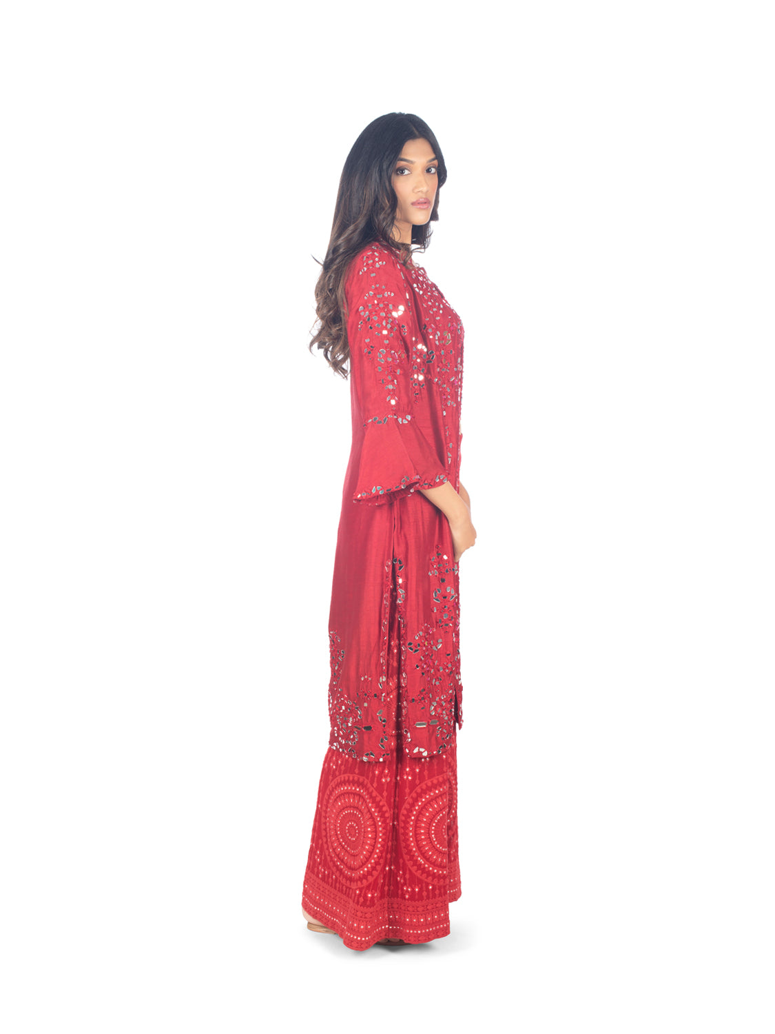 Deep Red Mirrorwork Sharara