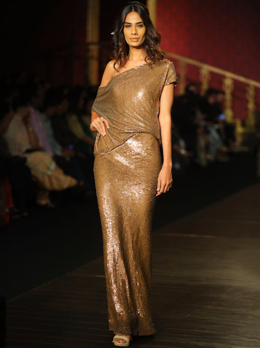 Cristobal Copper Sequined Gown