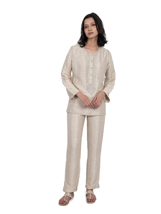 Beige Jacquard Set