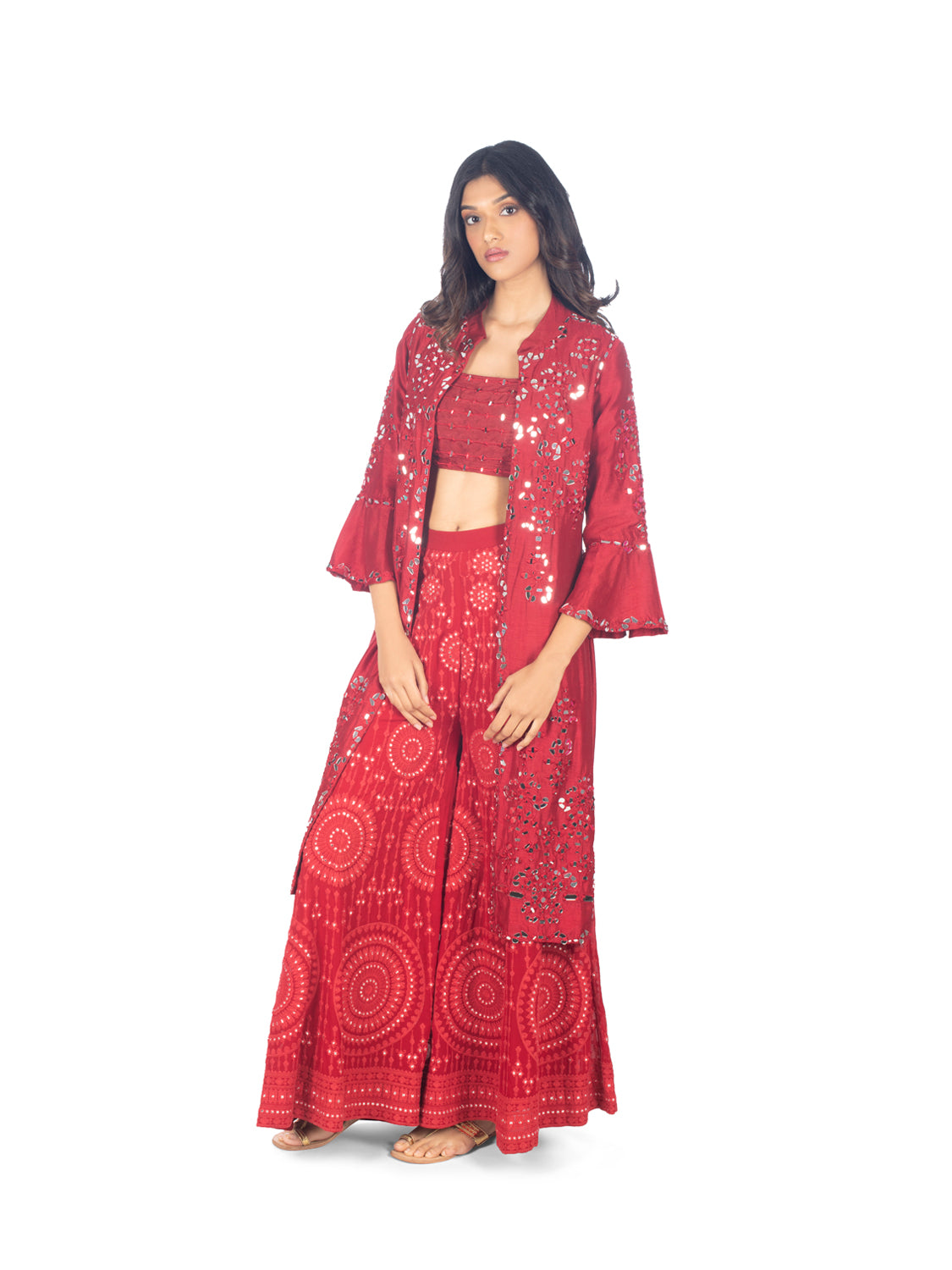 Deep Red Mirrorwork Sharara