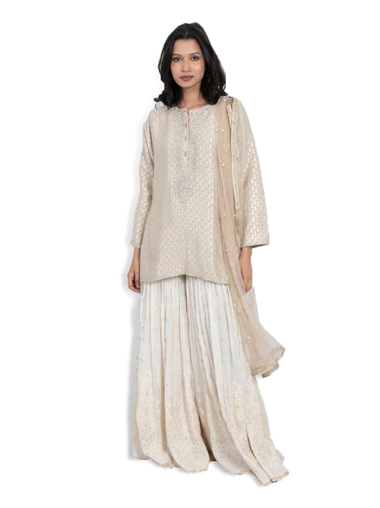 Beige Jacquard Sharara