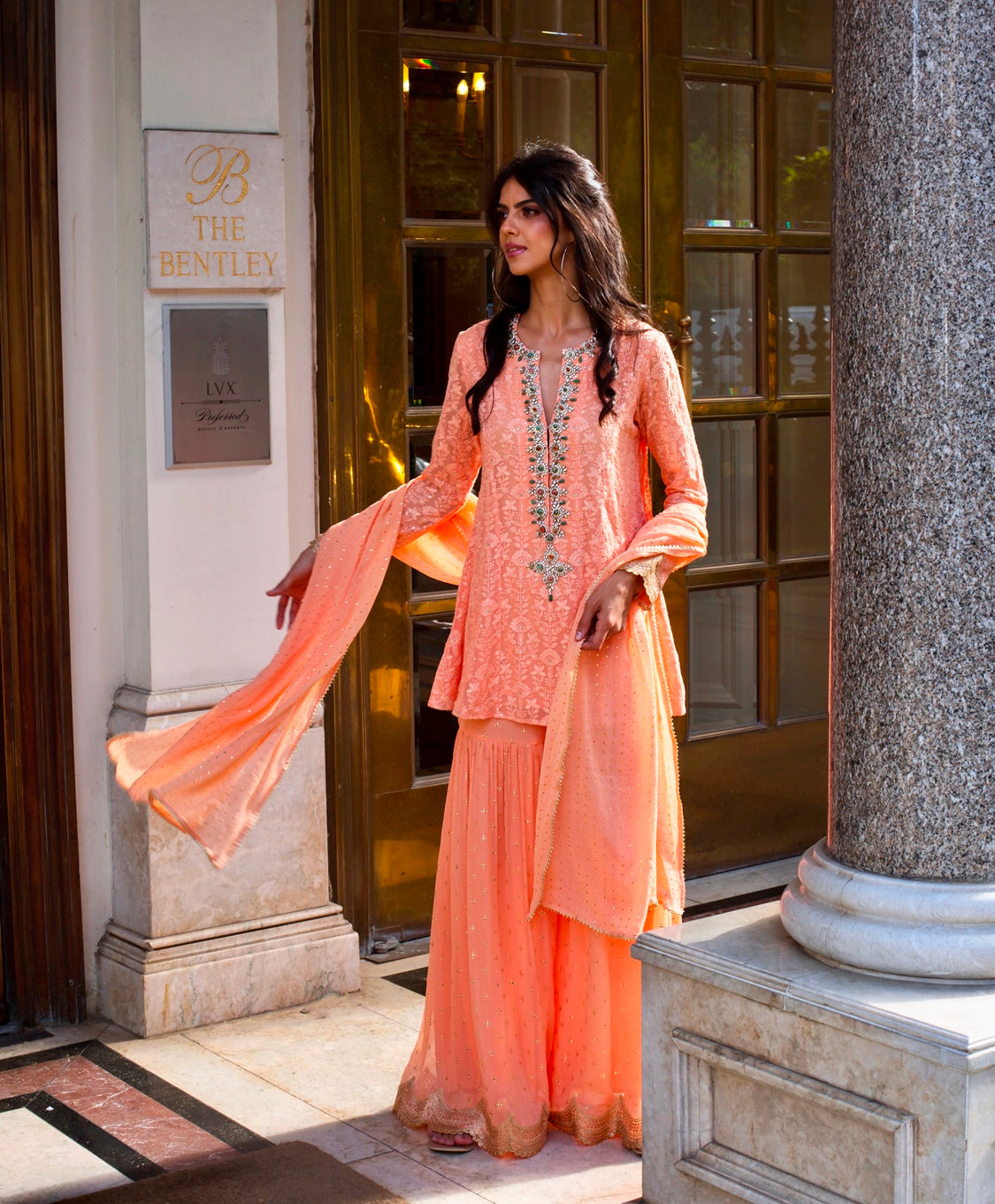 Peach Chikankari Sharara