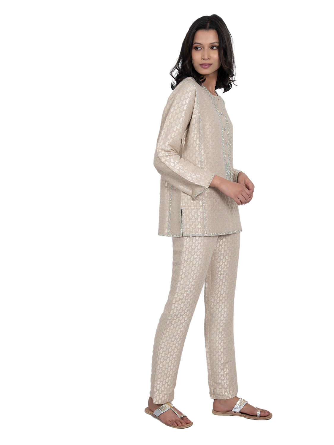 Beige Jacquard Set