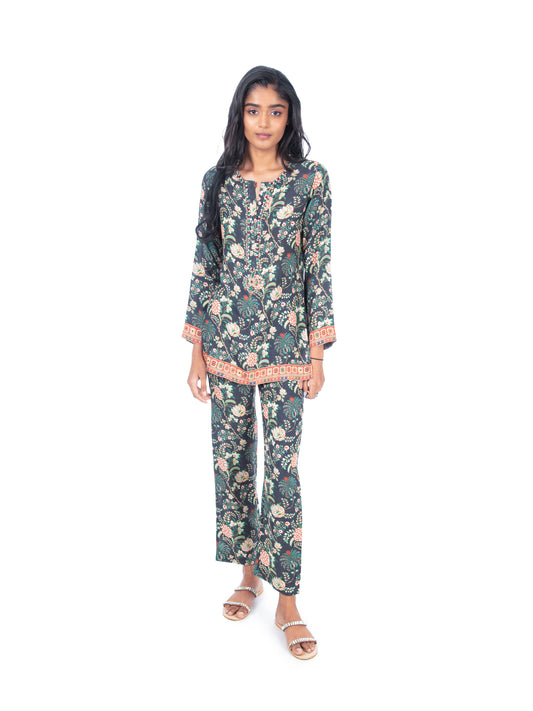 Dark Green Printed Kurti & Pant Set