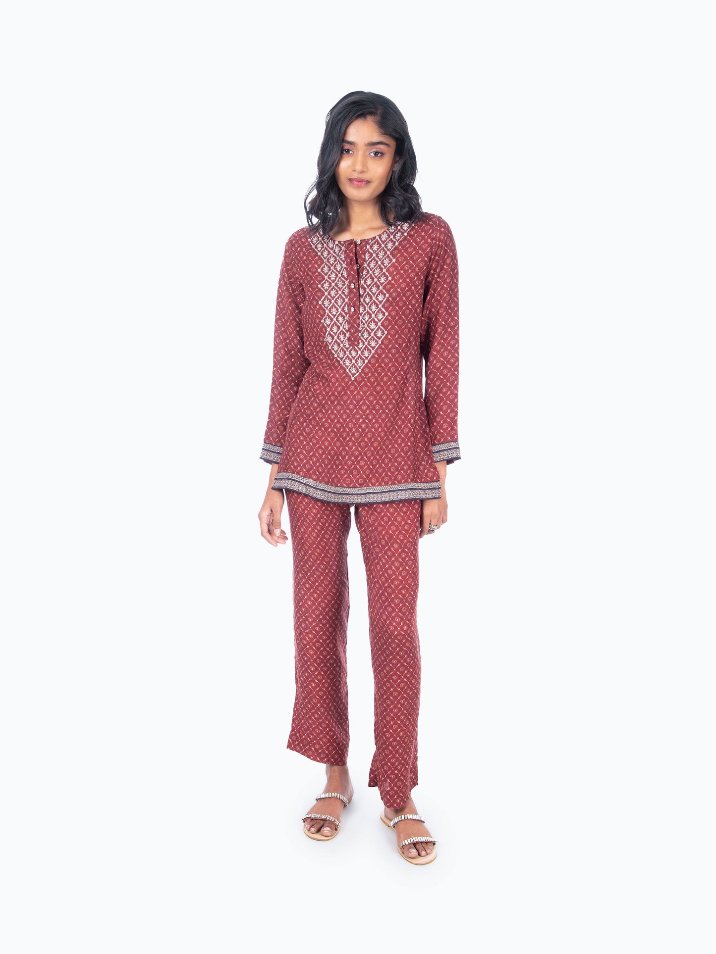 Maroon Printed Kurti & Pant Set