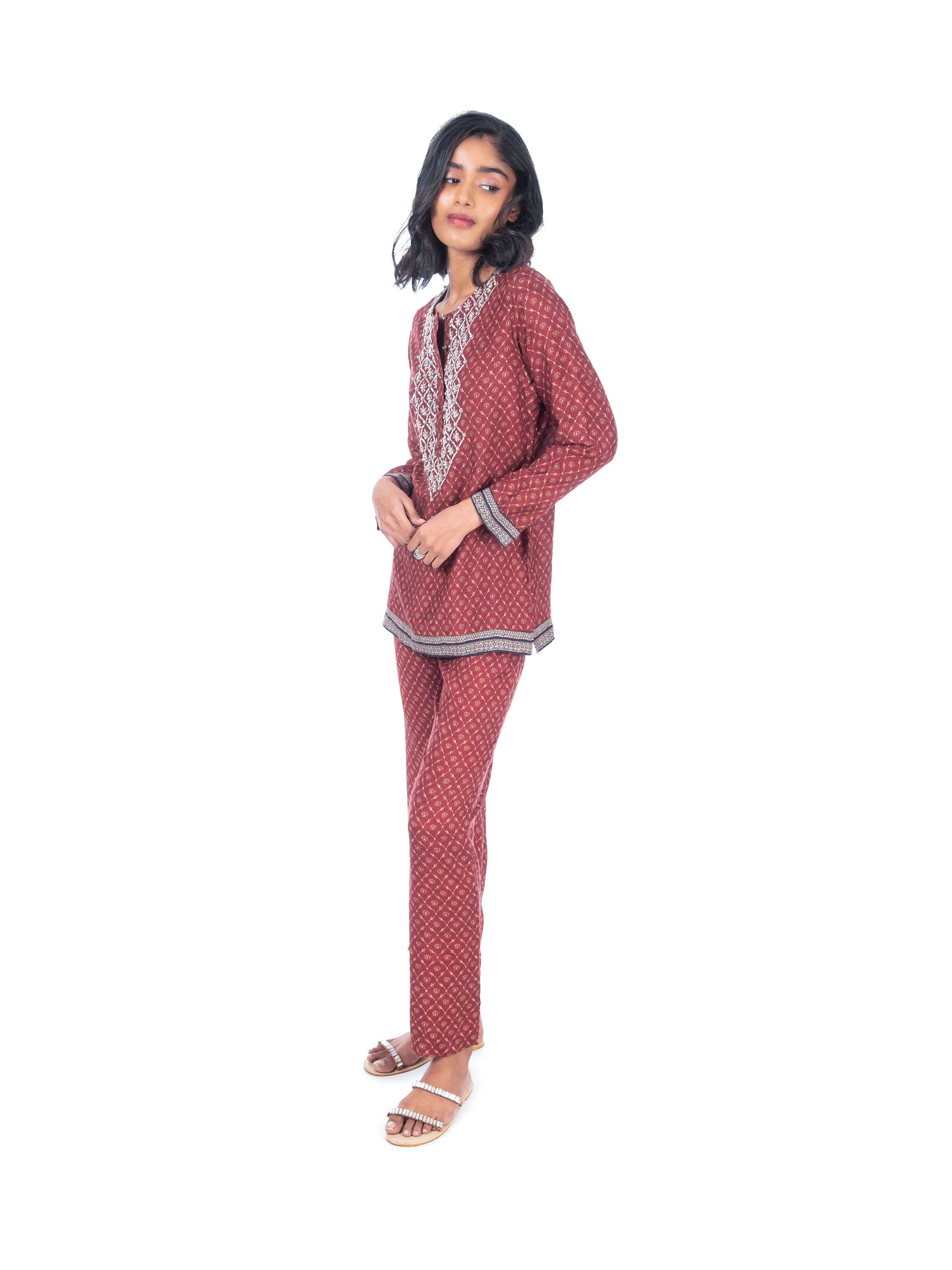 Maroon Printed Kurti & Pant Set