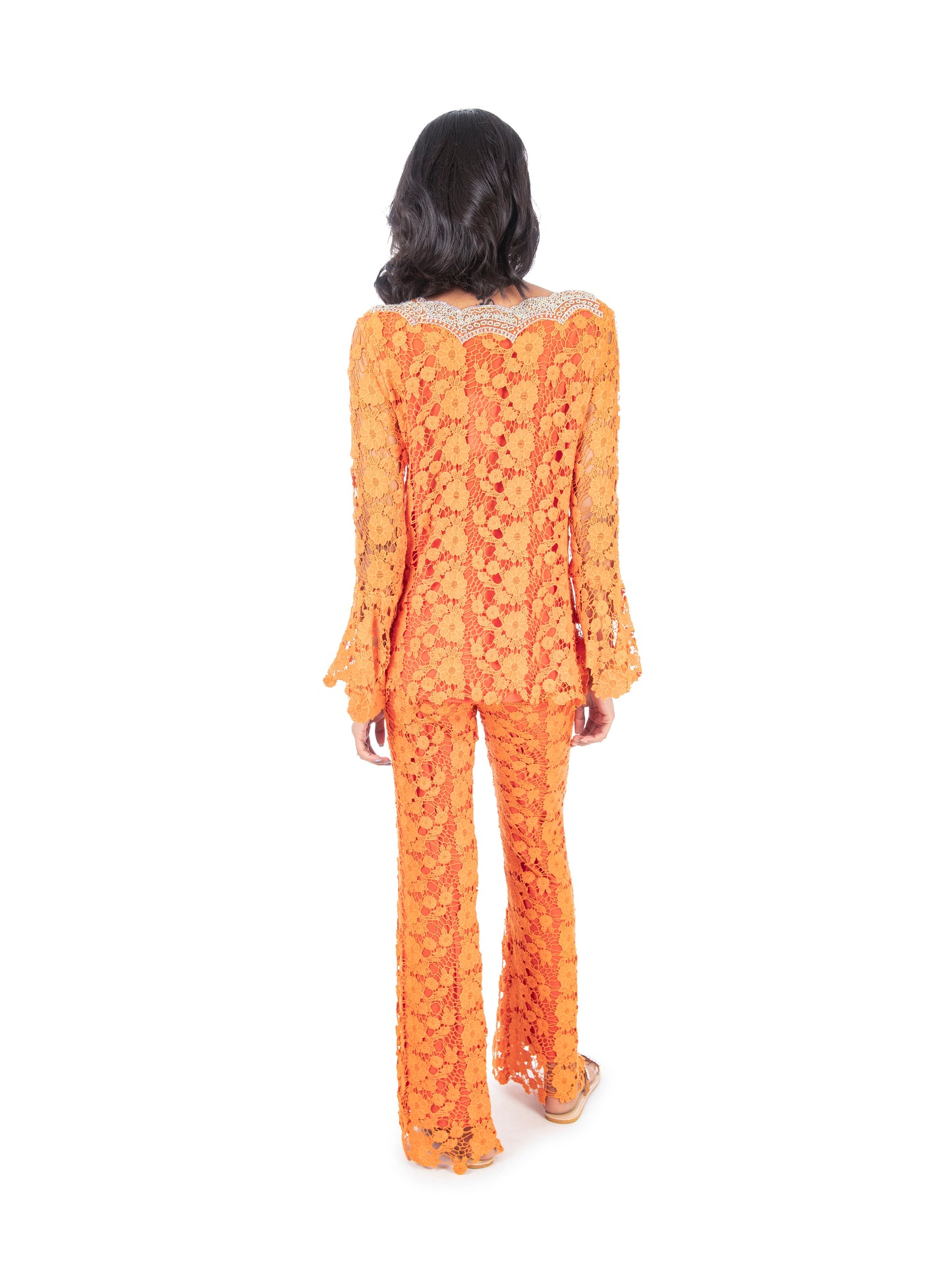 Orange Lace Kurti & Pant Set