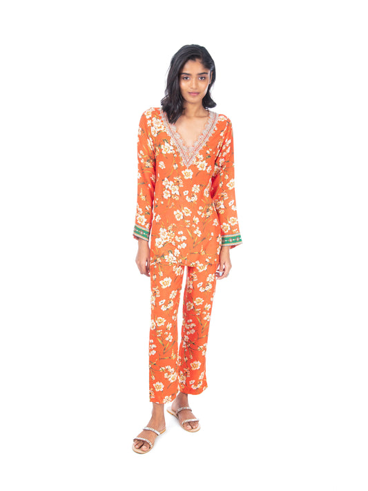 Orange Printed Kurti & Pant Set