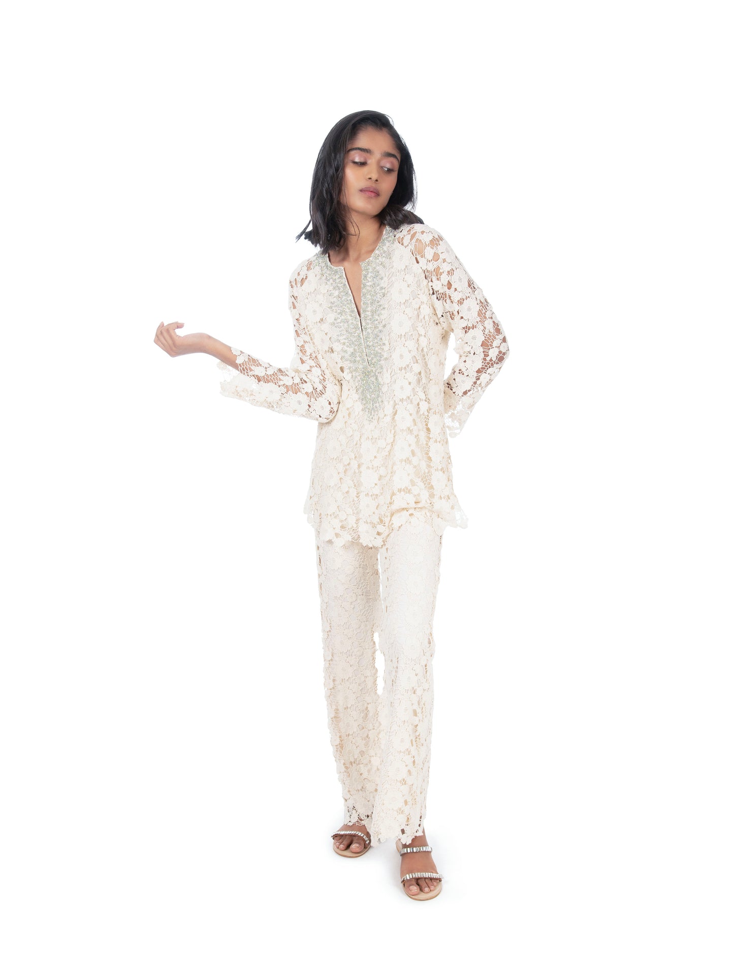 Ivory Lace Kurti & Pant Set