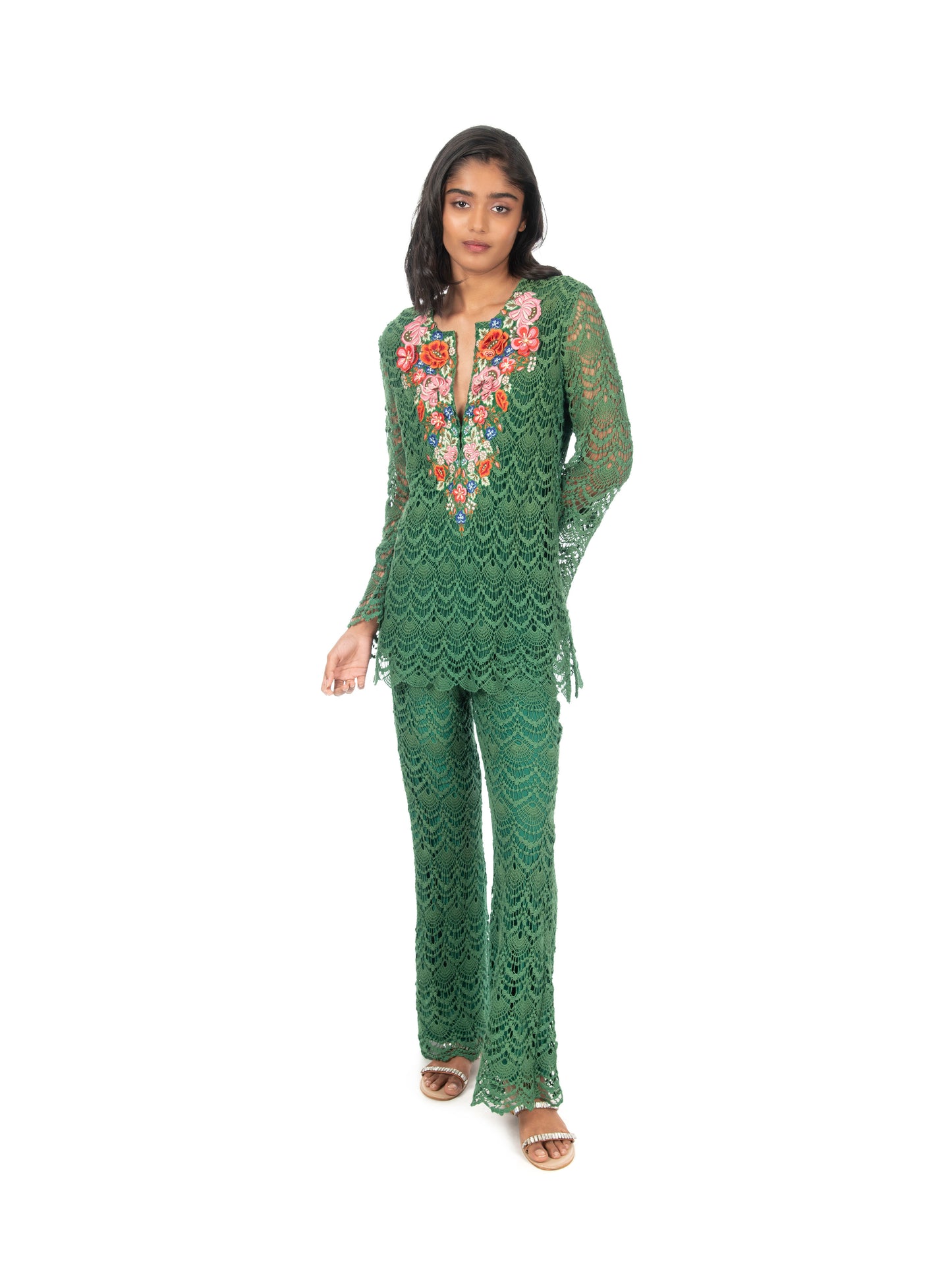 Green Lace Kurti & Pant Set