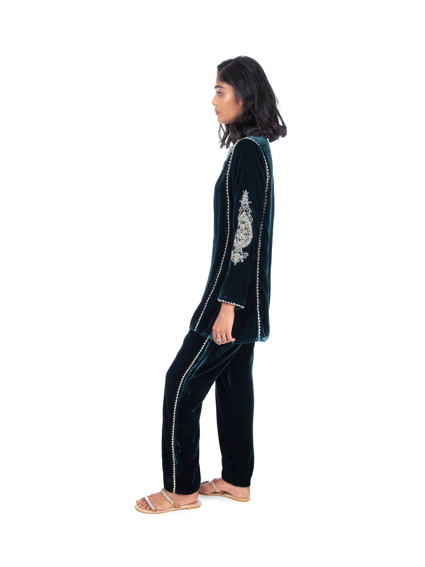 Dark Green Velvet Kurti & Pant Set