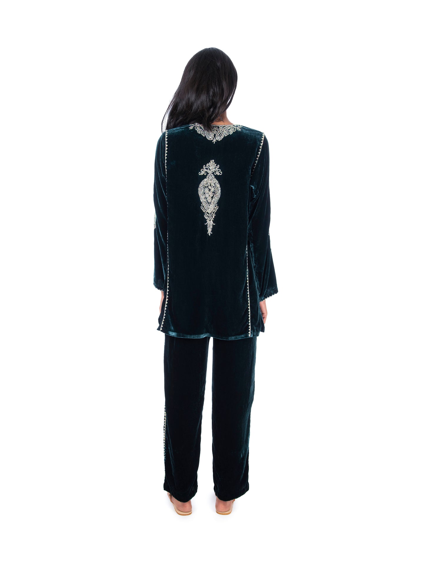 Dark Green Velvet Kurti & Pant Set