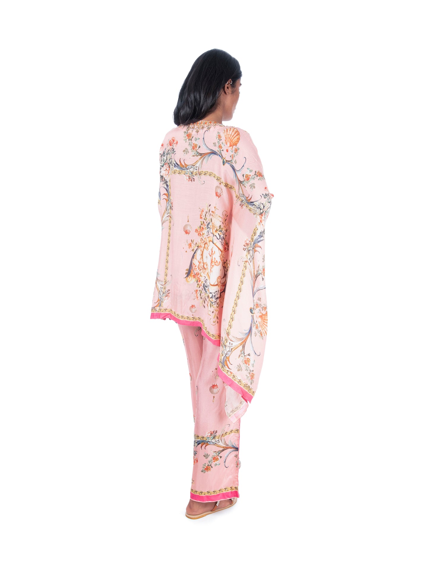 Pink Printed Kaftan Style Kurti & Pant Set.