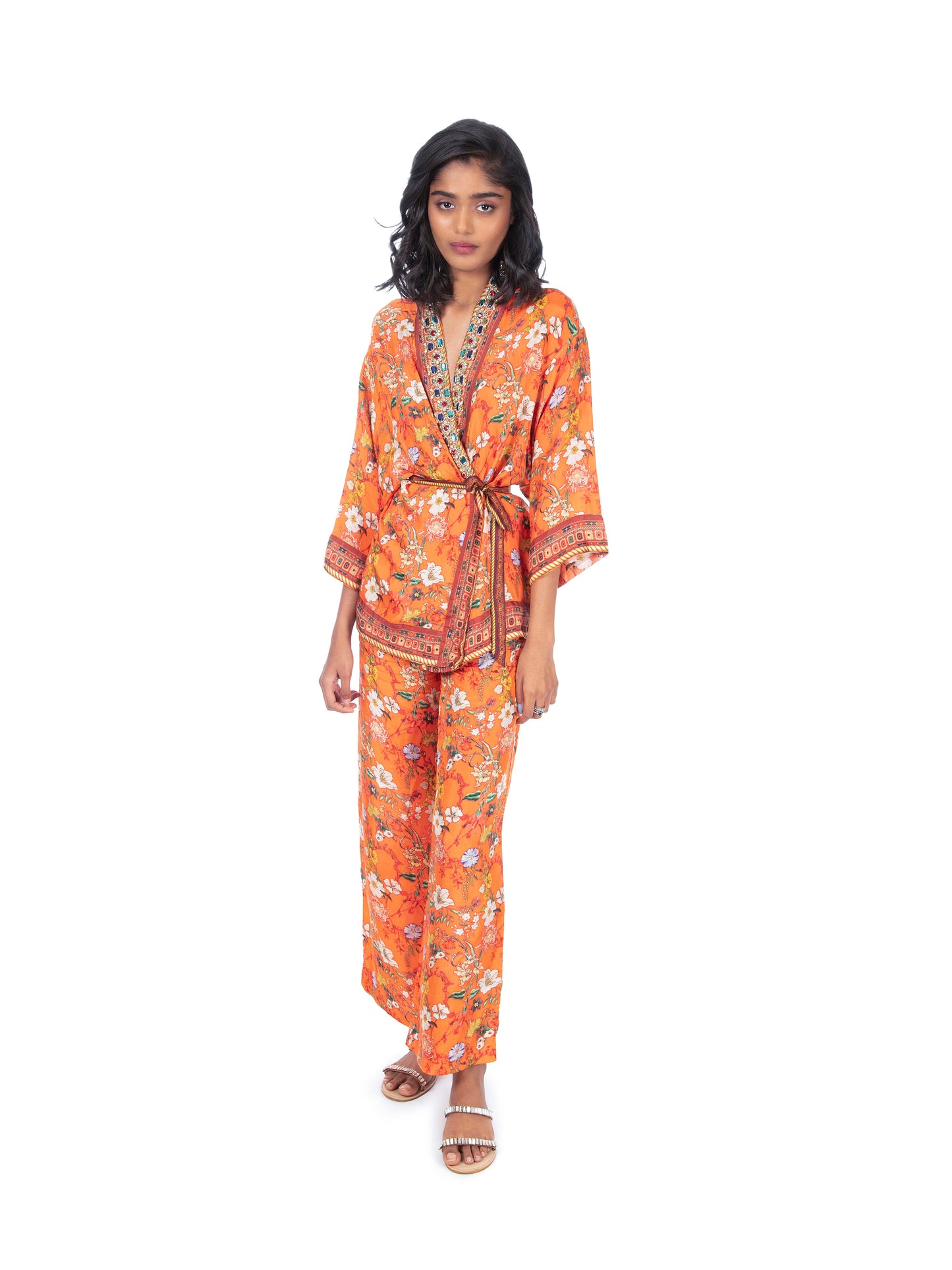 Get Mirror Embellished Jacket Kurti With Digital Print Palazzos Set at ₹  1900 | LBB Shop