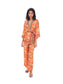 Orange Printed Wrap/Jacket Style Kurti & Pant Set.