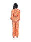 Orange Printed Wrap/Jacket Style Kurti & Pant Set.