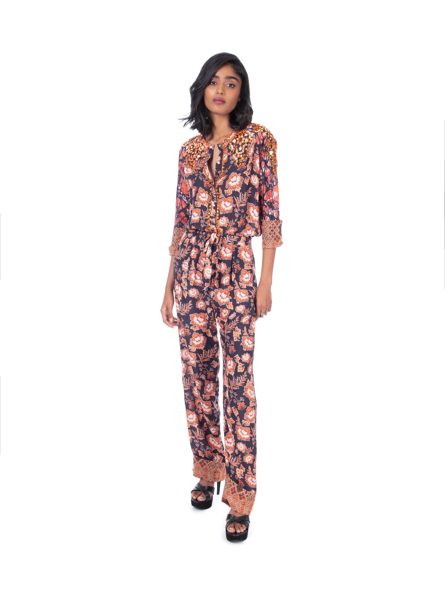 Purple & Orange Printed Jumpsuit