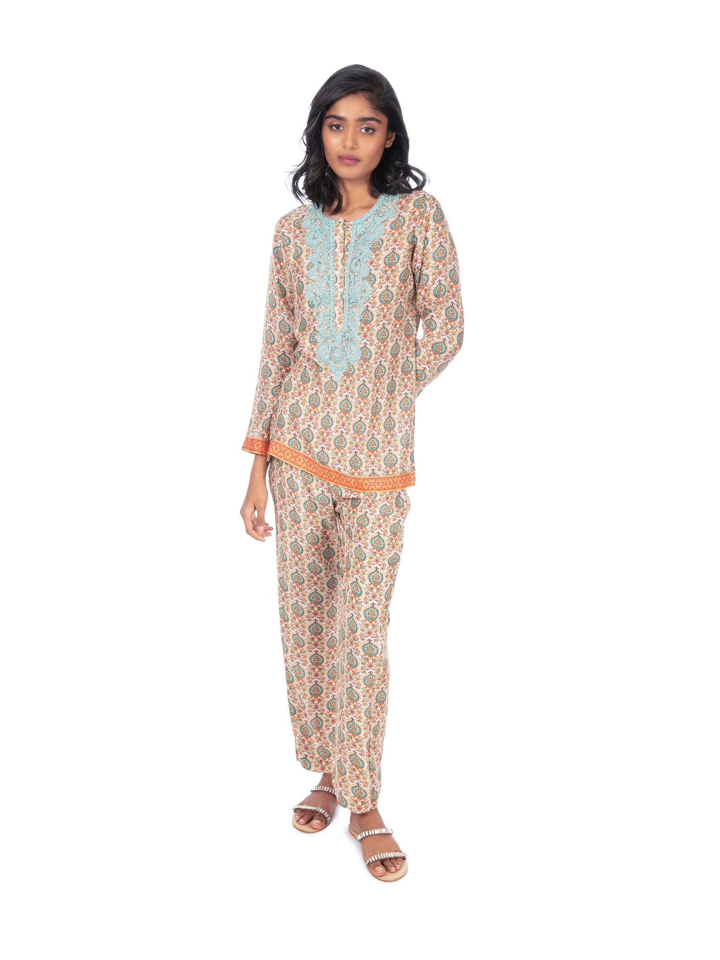 Beige Printed Kurti & Pant set