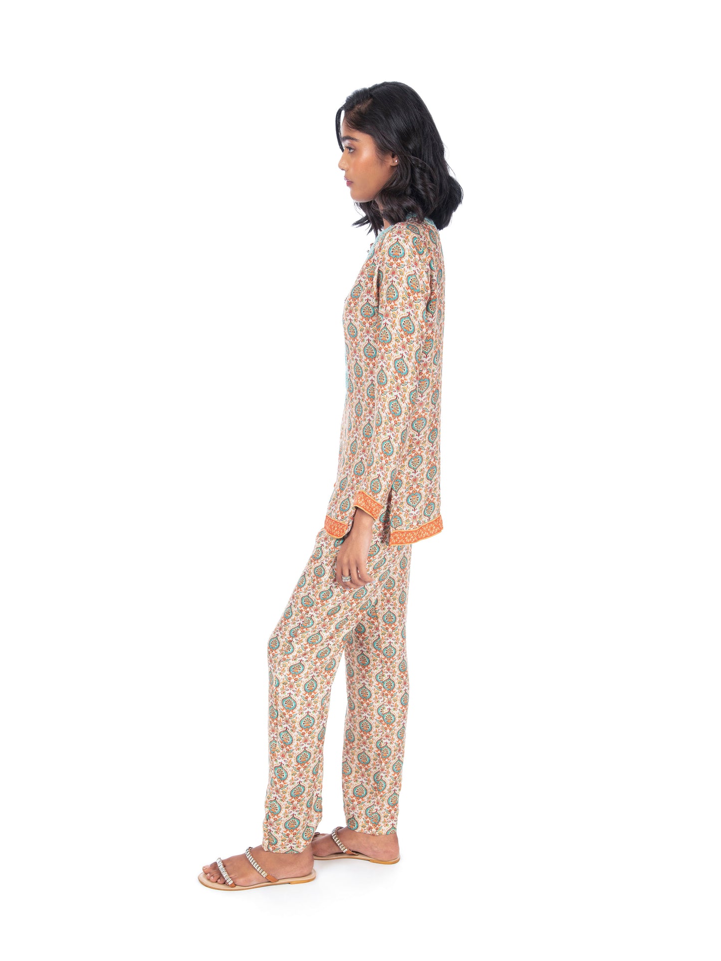 Beige Printed Kurti & Pant set