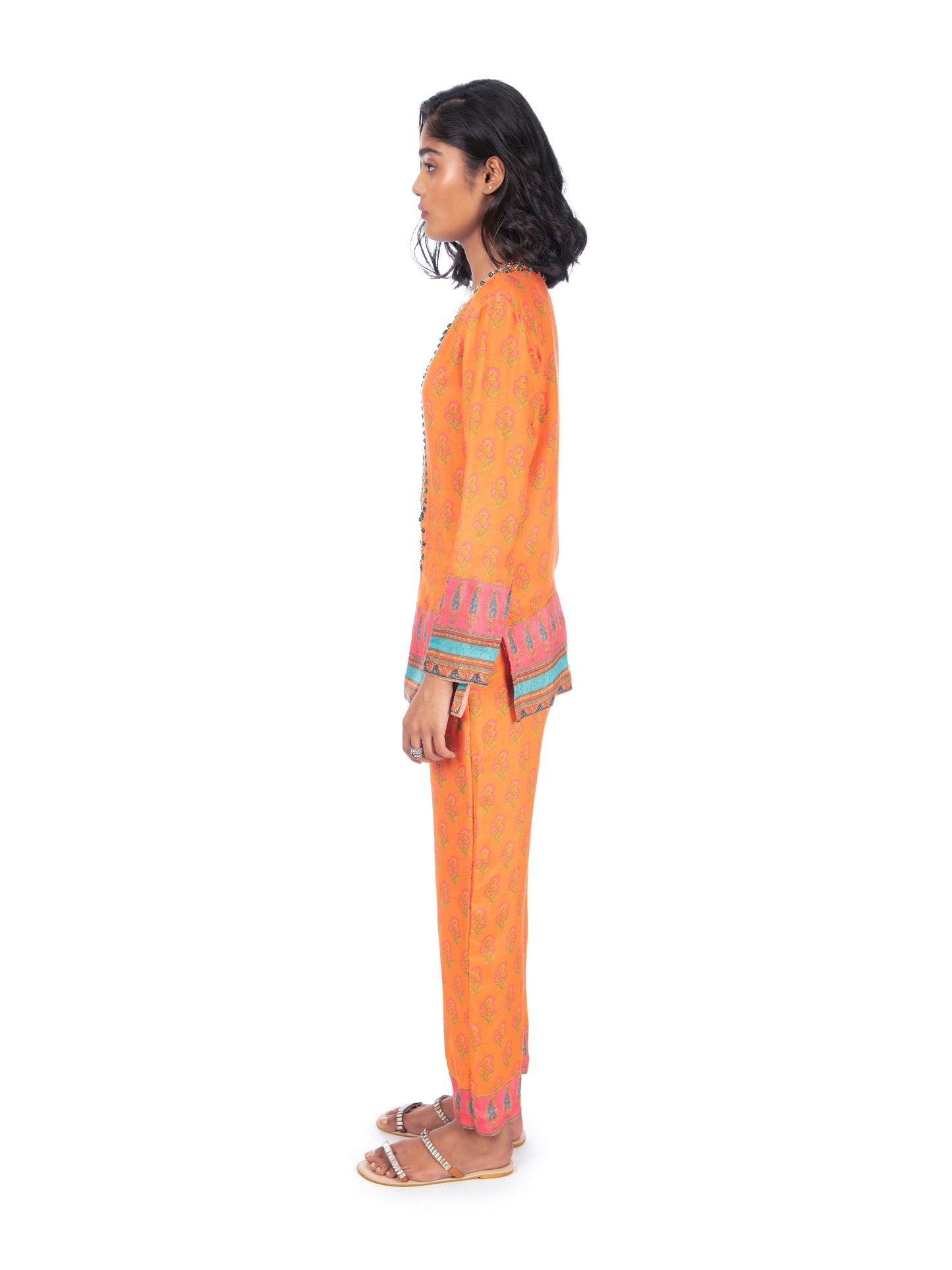 Orange Printed Kurti & Pant Set