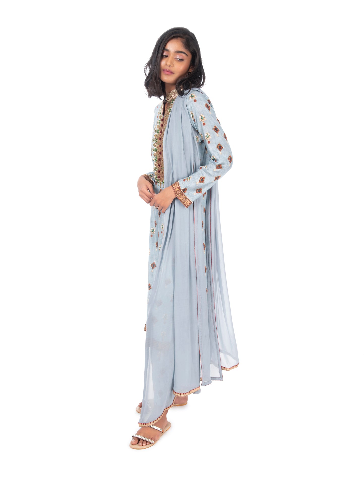 Blue Printed Long Kurta & Pant Set