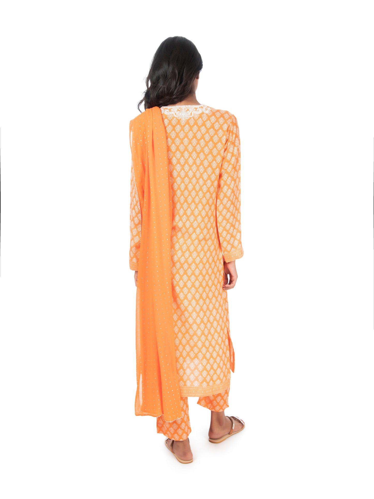 Orange Printed Long Kurta & Pant Set