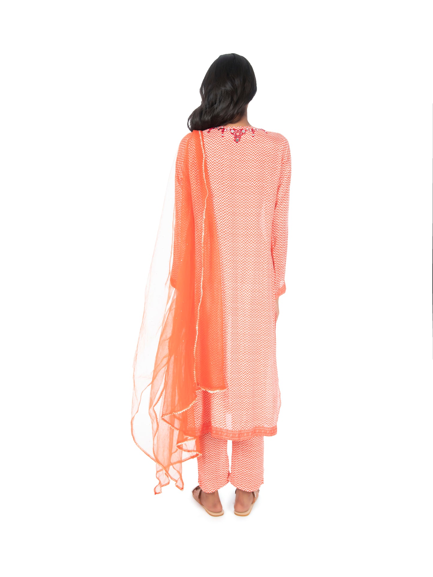 Orange Printed Long Kurta & Pant Set