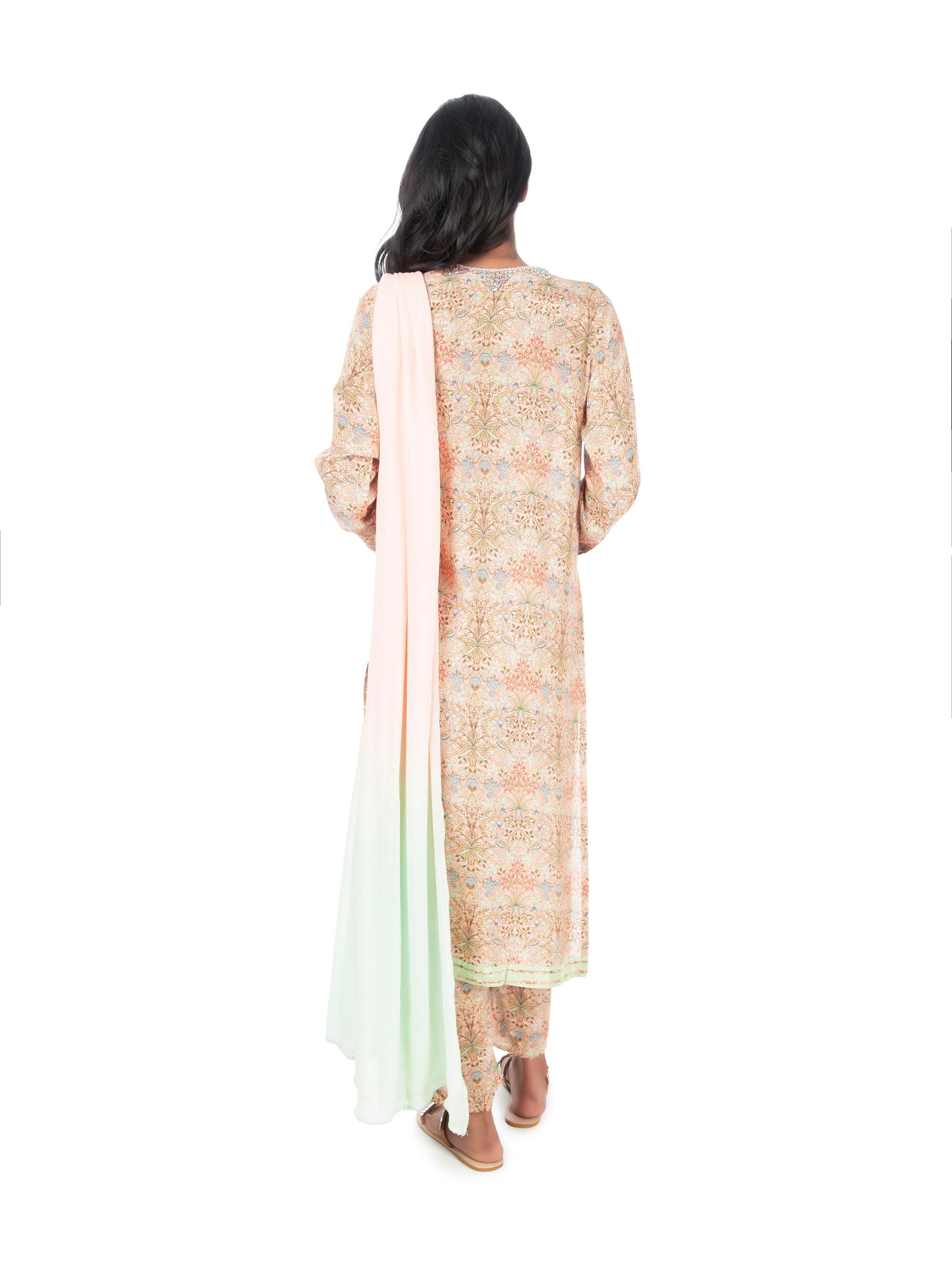 Peach Printed Long Kurta & Pant Set