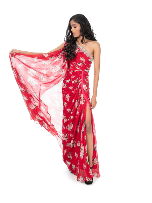 Red Printed Saree