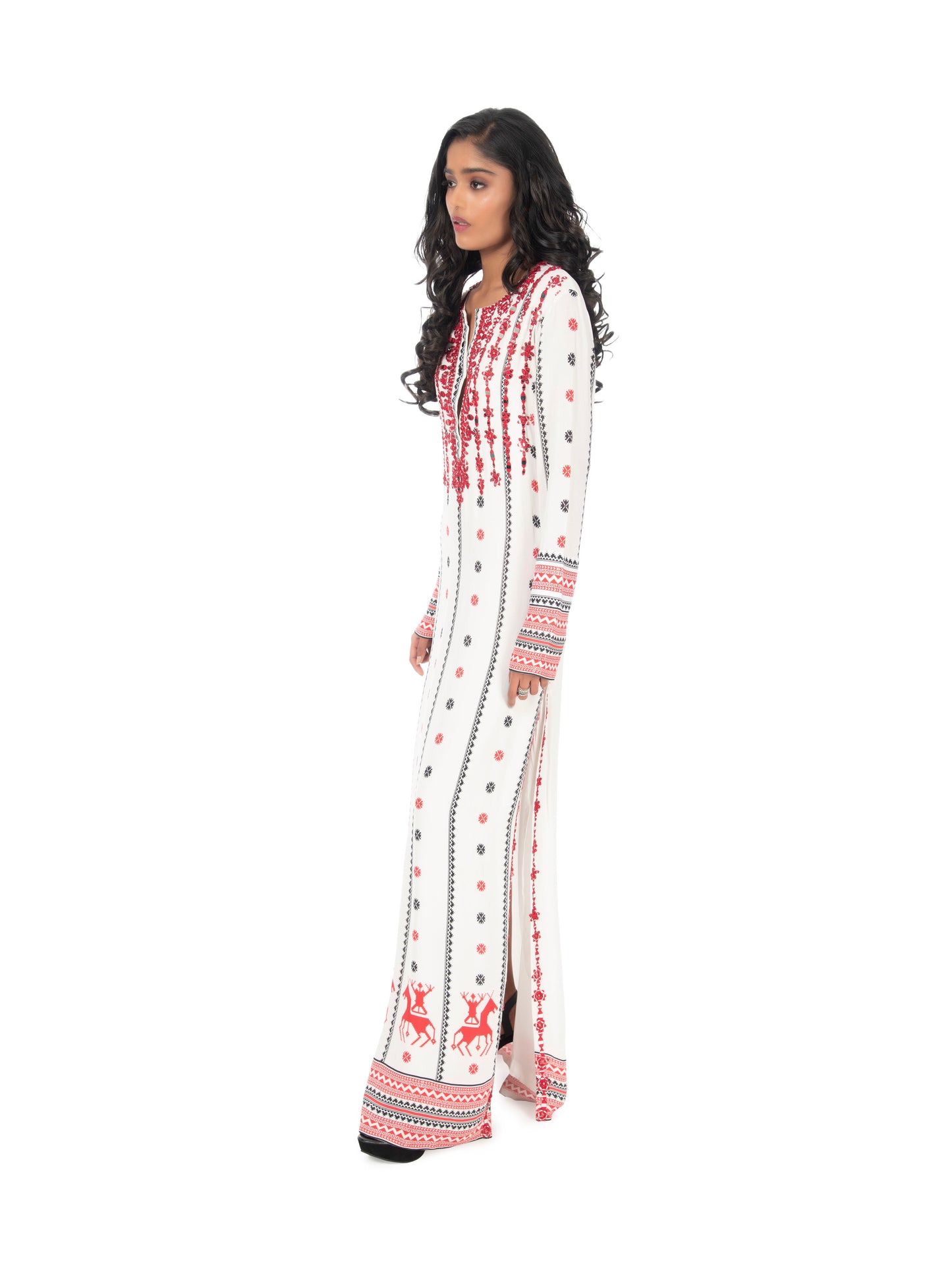 White & Red Printed Kaftan