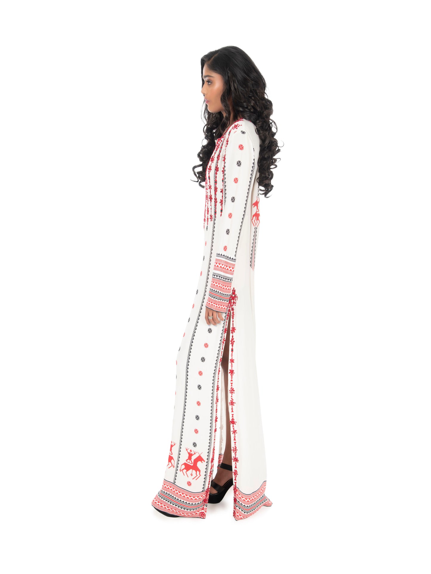 White & Red Printed Kaftan