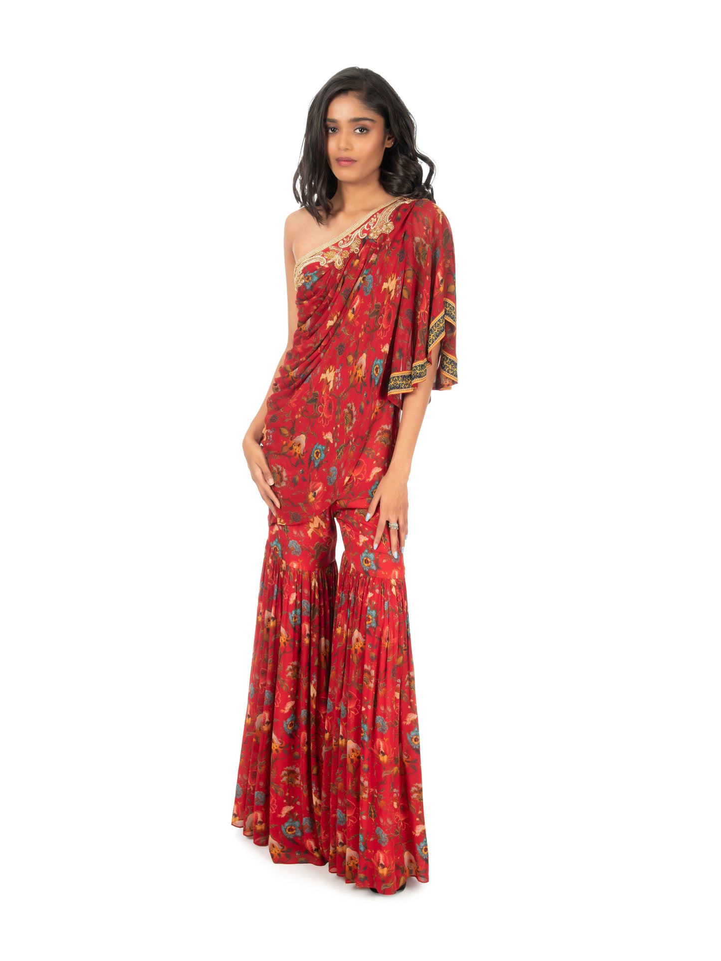 Red Printed Sharara Set